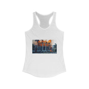 Flaming Mansion Racerback Tank, Graphic Tank Top, Comfortable Summer Apparel, Casual Tee for Women, Unique Gift, Vintage Style