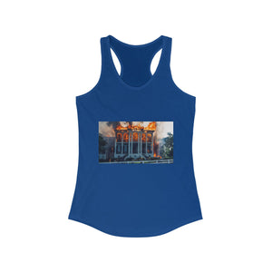 Flaming Mansion Racerback Tank, Graphic Tank Top, Comfortable Summer Apparel, Casual Tee for Women, Unique Gift, Vintage Style