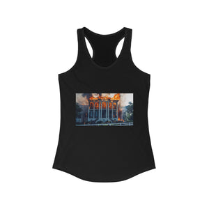 Flaming Mansion Racerback Tank, Graphic Tank Top, Comfortable Summer Apparel, Casual Tee for Women, Unique Gift, Vintage Style